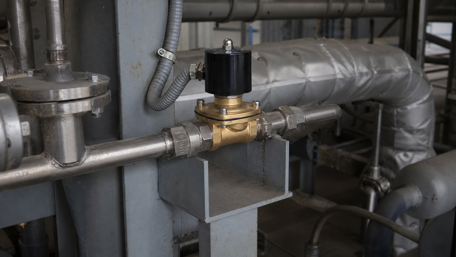 General industrial setting for routine solenoid valve inspection