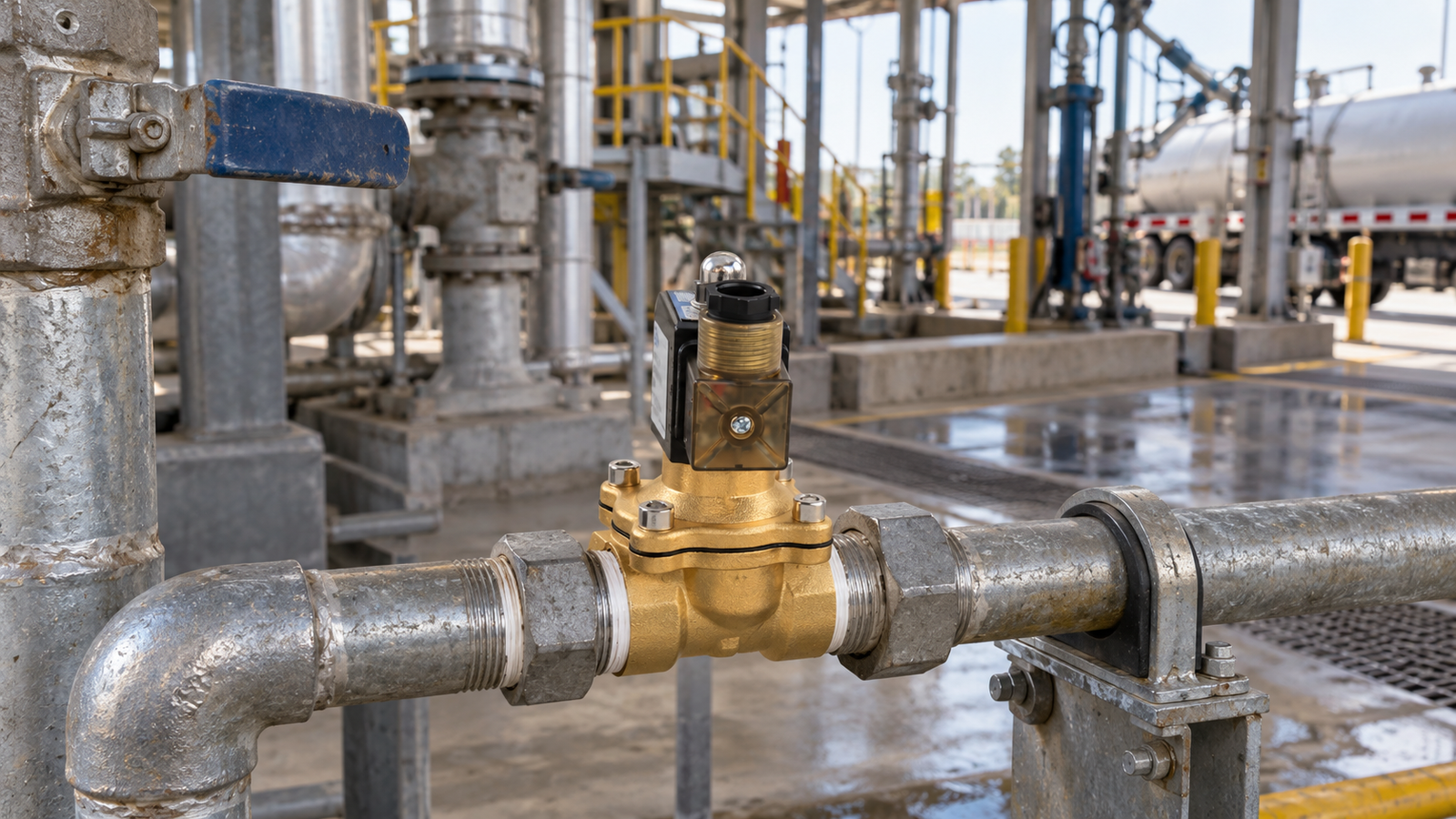 Industrial process line using corrosion resistant fluid control equipment